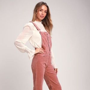Dusty rose corduroy overalls